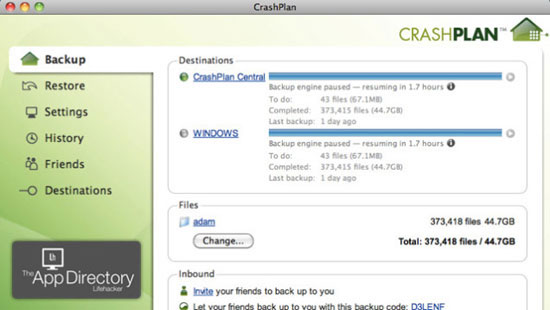 Возможности Crashplan - автоматический бэкап данных с iMac