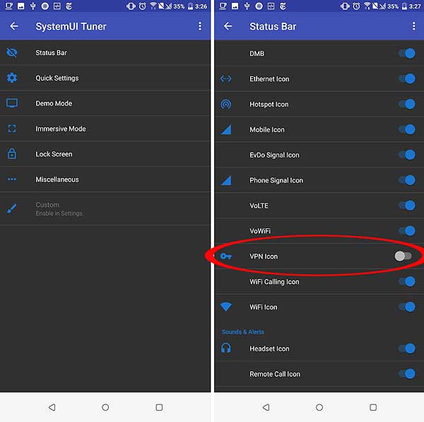 Как убрать лишний значок VPN со статус-бара в Android (без root)