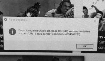 Ошибка 4294967287 в Apex Legends: распространяемый пакет (DirectX) не установлен
