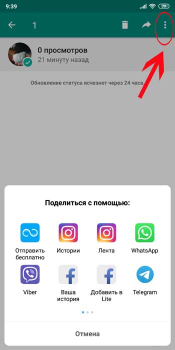 Как переслать статус из WhatsApp в Facebook, Instagram, Telegram и т.д.