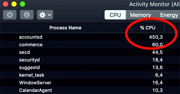accountsd - что делать, когда он перегружает процессор Mac-а