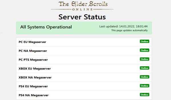 Проверяем в Elder Scrolls Online статус сервера - быстрее и проще